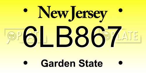 6LB867 New Jersey License Plate