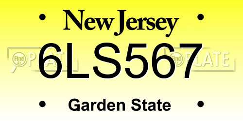 6LS567 New Jersey License Plate
