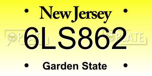6LS862 New Jersey License Plate