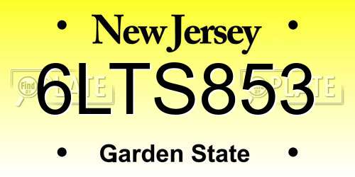 6LTS853 New Jersey License Plate