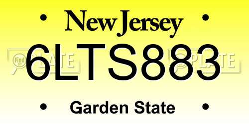 6LTS883 New Jersey License Plate