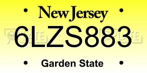 6LZS883 New Jersey License Plate