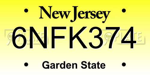 6NFK374 New Jersey License Plate