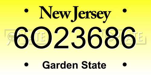 6O23686 New Jersey License Plate