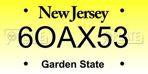 6OAX53 New Jersey License Plate
