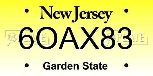6OAX83 New Jersey License Plate