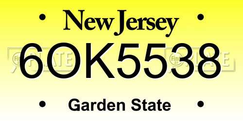 6OK5538 New Jersey License Plate