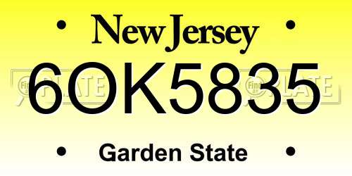 6OK5835 New Jersey License Plate