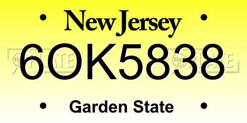 6OK5838 New Jersey License Plate