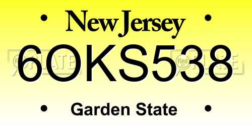 6OKS538 New Jersey License Plate
