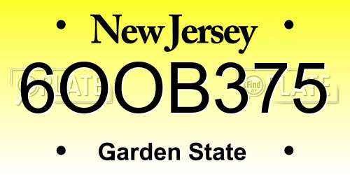 6OOB375 New Jersey License Plate