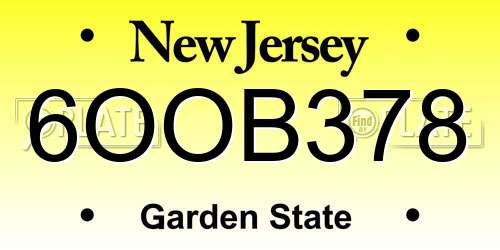 6OOB378 New Jersey License Plate