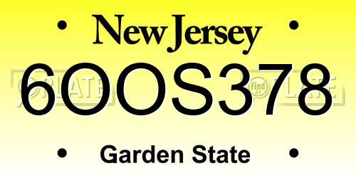 6OOS378 New Jersey License Plate