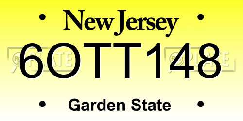 6OTT148 New Jersey License Plate