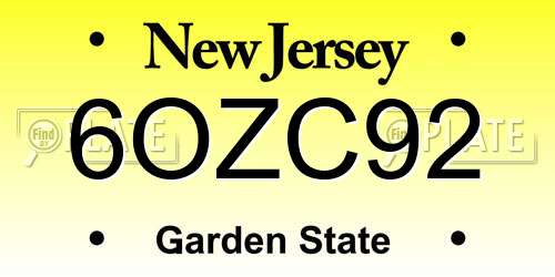 6OZC92 New Jersey License Plate