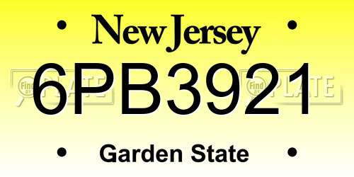 6PB3921 New Jersey License Plate