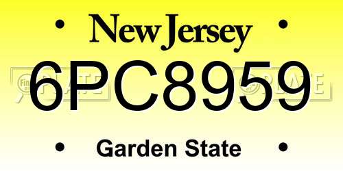 6PC8959 New Jersey License Plate
