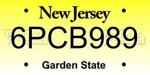 6PCB989 New Jersey License Plate