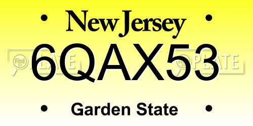 6QAX53 New Jersey License Plate