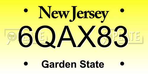 6QAX83 New Jersey License Plate