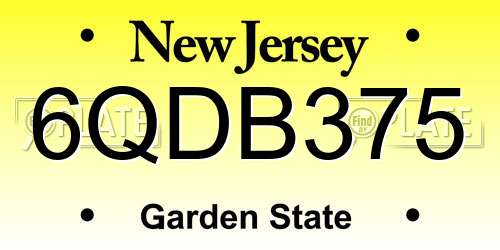 6QDB375 New Jersey License Plate