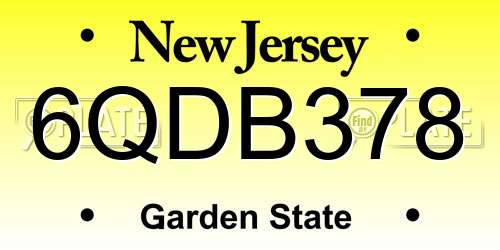 6QDB378 New Jersey License Plate