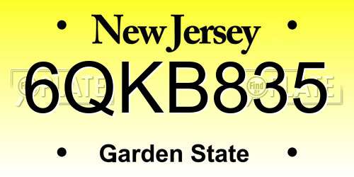 6QKB835 New Jersey License Plate