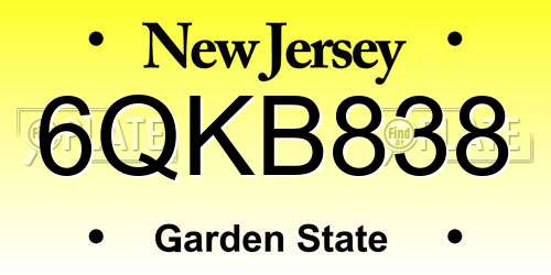 6QKB838 New Jersey License Plate