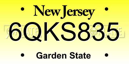6QKS835 New Jersey License Plate