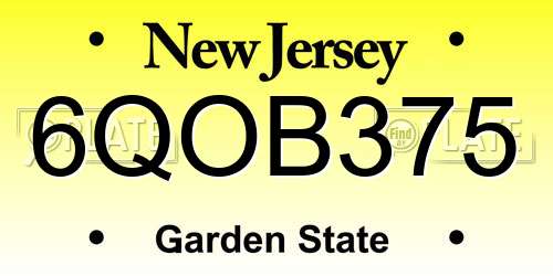 6QOB375 New Jersey License Plate