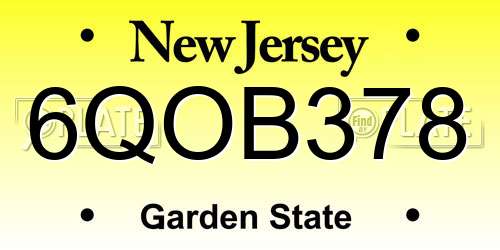 6QOB378 New Jersey License Plate