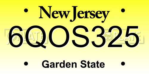 6QOS325 New Jersey License Plate