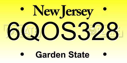 6QOS328 New Jersey License Plate