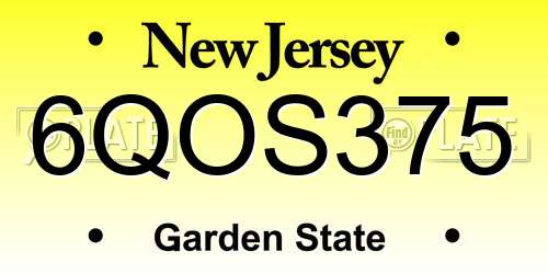 6QOS375 New Jersey License Plate