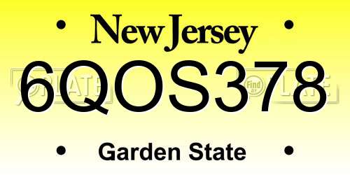 6QOS378 New Jersey License Plate