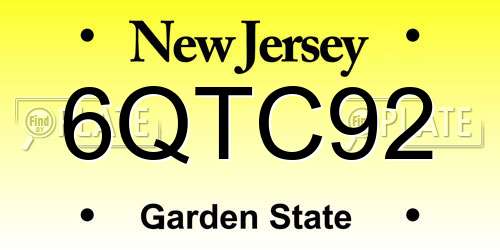 6QTC92 New Jersey License Plate