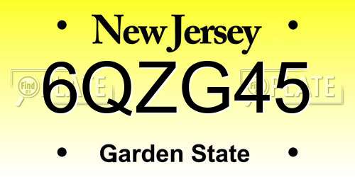 6QZG45 New Jersey License Plate