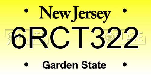 6RCT322 New Jersey License Plate