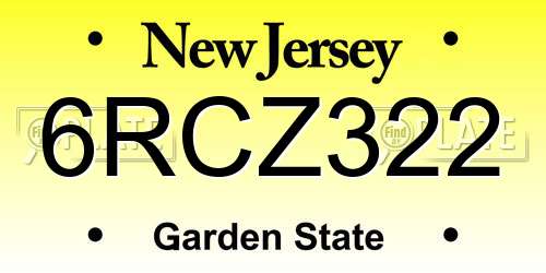 6RCZ322 New Jersey License Plate