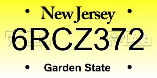 6RCZ372 New Jersey License Plate