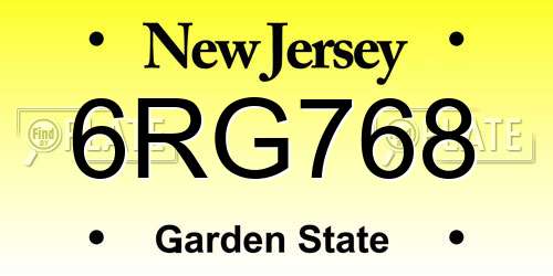 6RG768 New Jersey License Plate