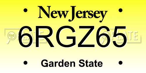 6RGZ65 New Jersey License Plate