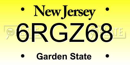 6RGZ68 New Jersey License Plate