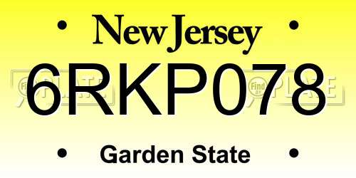 6RKP078 New Jersey License Plate