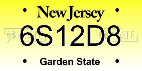 6S12D8 New Jersey License Plate