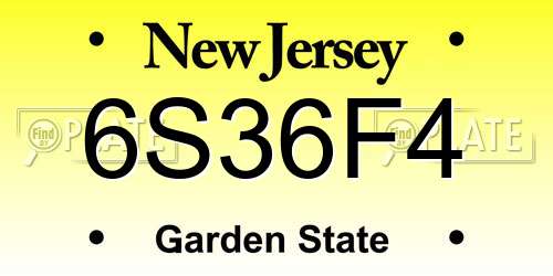 6S36F4 New Jersey License Plate