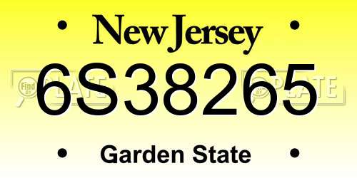 6S38265 New Jersey License Plate