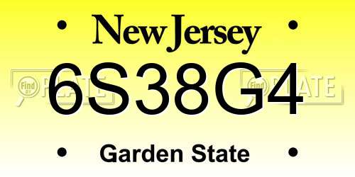 6S38G4 New Jersey License Plate