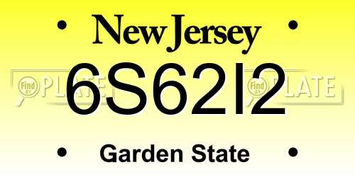 6S62I2 New Jersey License Plate