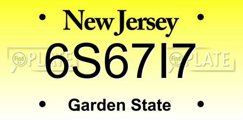 6S67I7 New Jersey License Plate